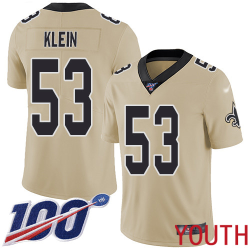 New Orleans Saints Limited Gold Youth A J  Klein Jersey NFL Football #53 100th Season Inverted Legend Jersey